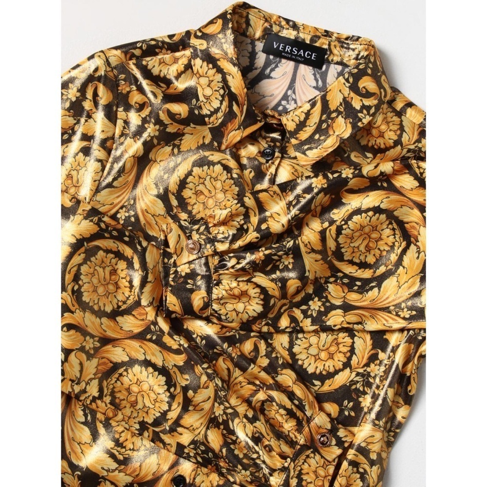 VERSACE Girls Black Gold Button Down Dress Waist Belt Sz 10A NWT 100% Authentic - Picture 6 of 9